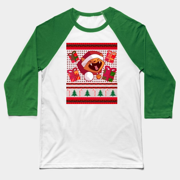 Happy Ginger Christmas Cat Baseball T-Shirt by JuneHug